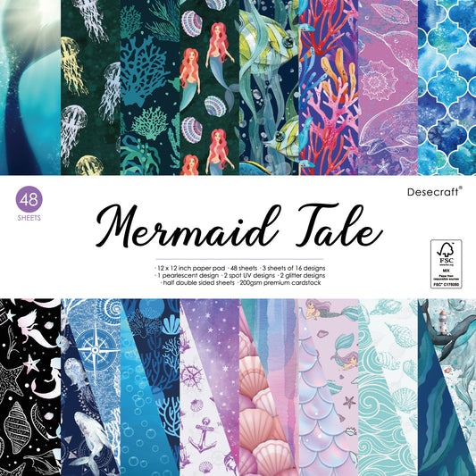 Desecraft Mermaid Tale 12 X 12 in Double Sided Paper Pad Pack Scrapbook Cardstock Decorative Paper - 48 Sheets