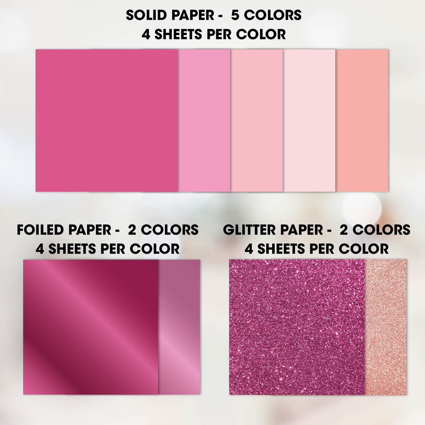 Desecraft 36 Sheets Dalentines Day 12x12 Cardbook Decorativstock Scrape Paper - 220gsm Pink Solid Glitter Shimmer