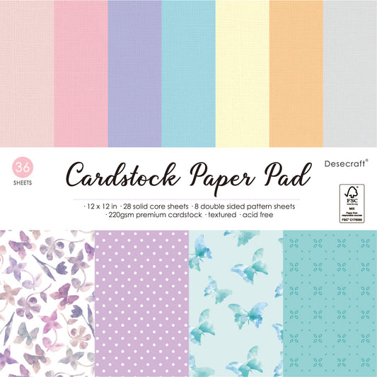 Textured 12x12in Pastel Solid Paper Pad Scrapbook Cardstock Decorative Paper