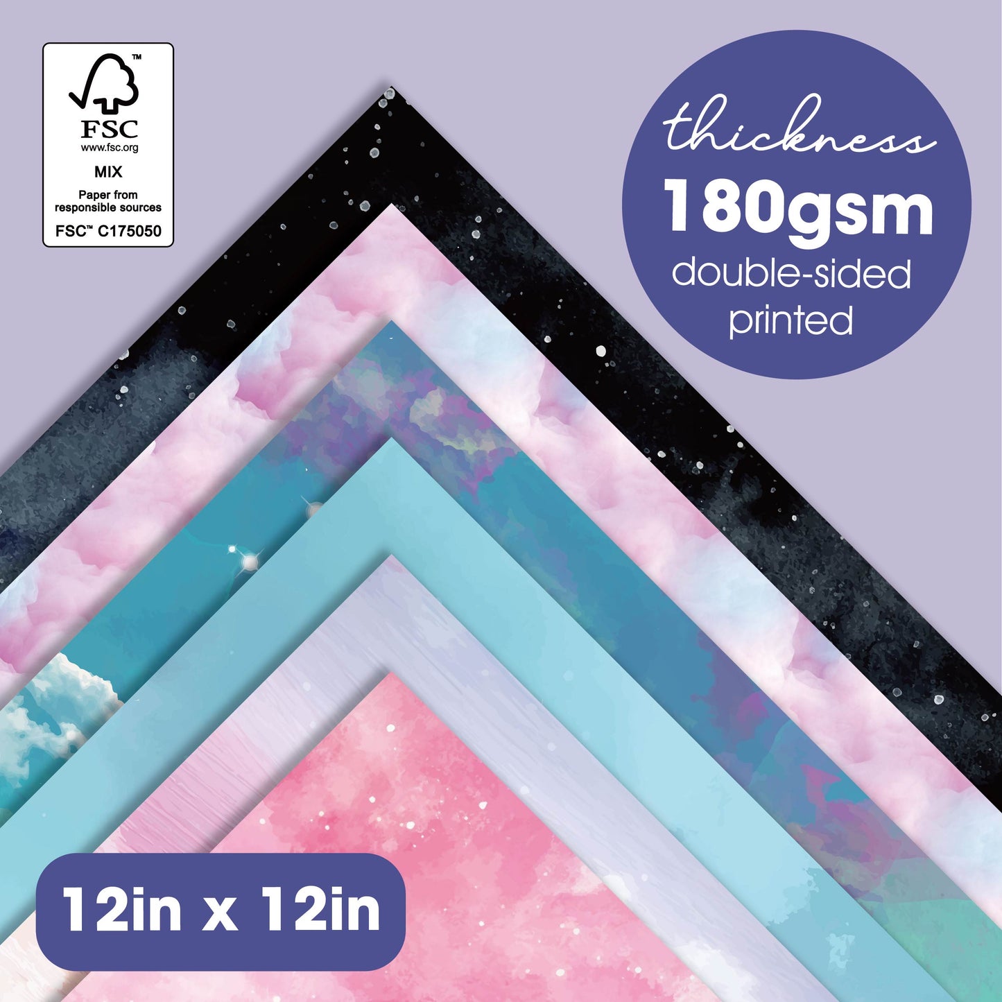 Desecraft 12x12 Shimmer Dream Watercolor Cardstock Scrapbook Paper - 36 Sheets