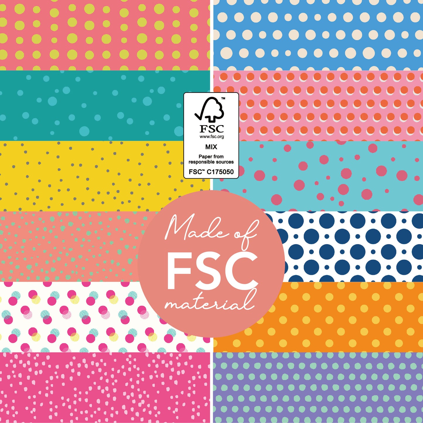 Desecraft Pastel Polka Dot 12x12 in Double Sided Paper Pad Pack Scrapbook Cardstock Decorative Paper - 36 Sheets