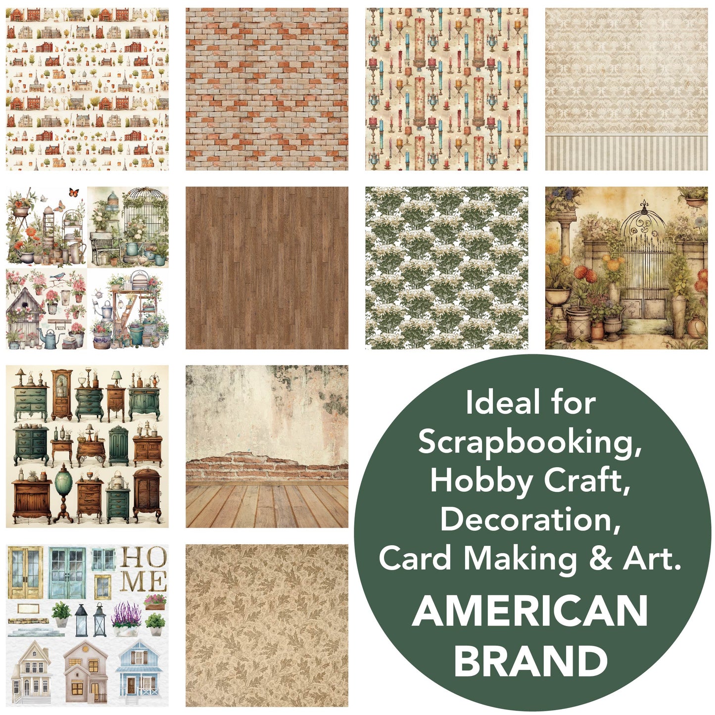 Desecraft 12x12 Vintage Home & Garden Cardstock Scrapbook Paper - 36 Sheets