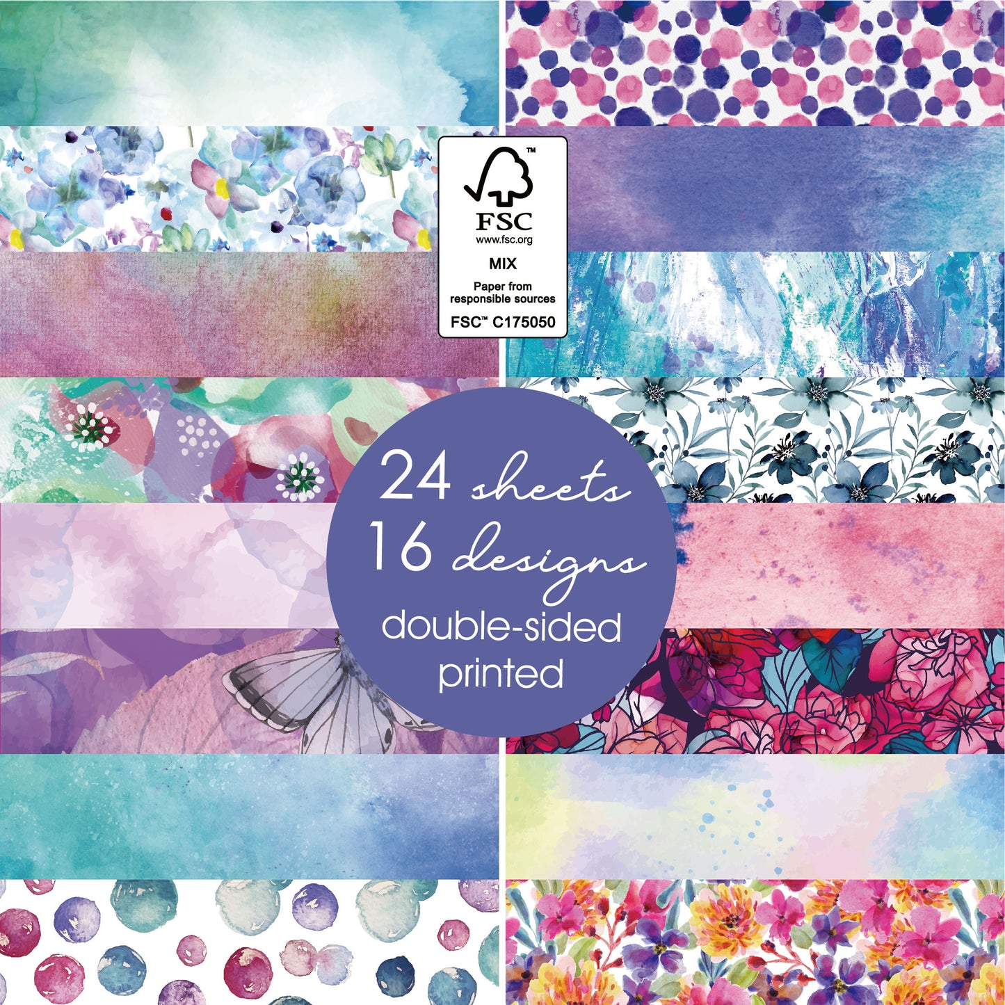 Desecraft Watercolor Flora 6 X 6.5 in Double Sided Paper Pad Pack Scrapbook Cardstock Decorative Paper - 48 Sheets