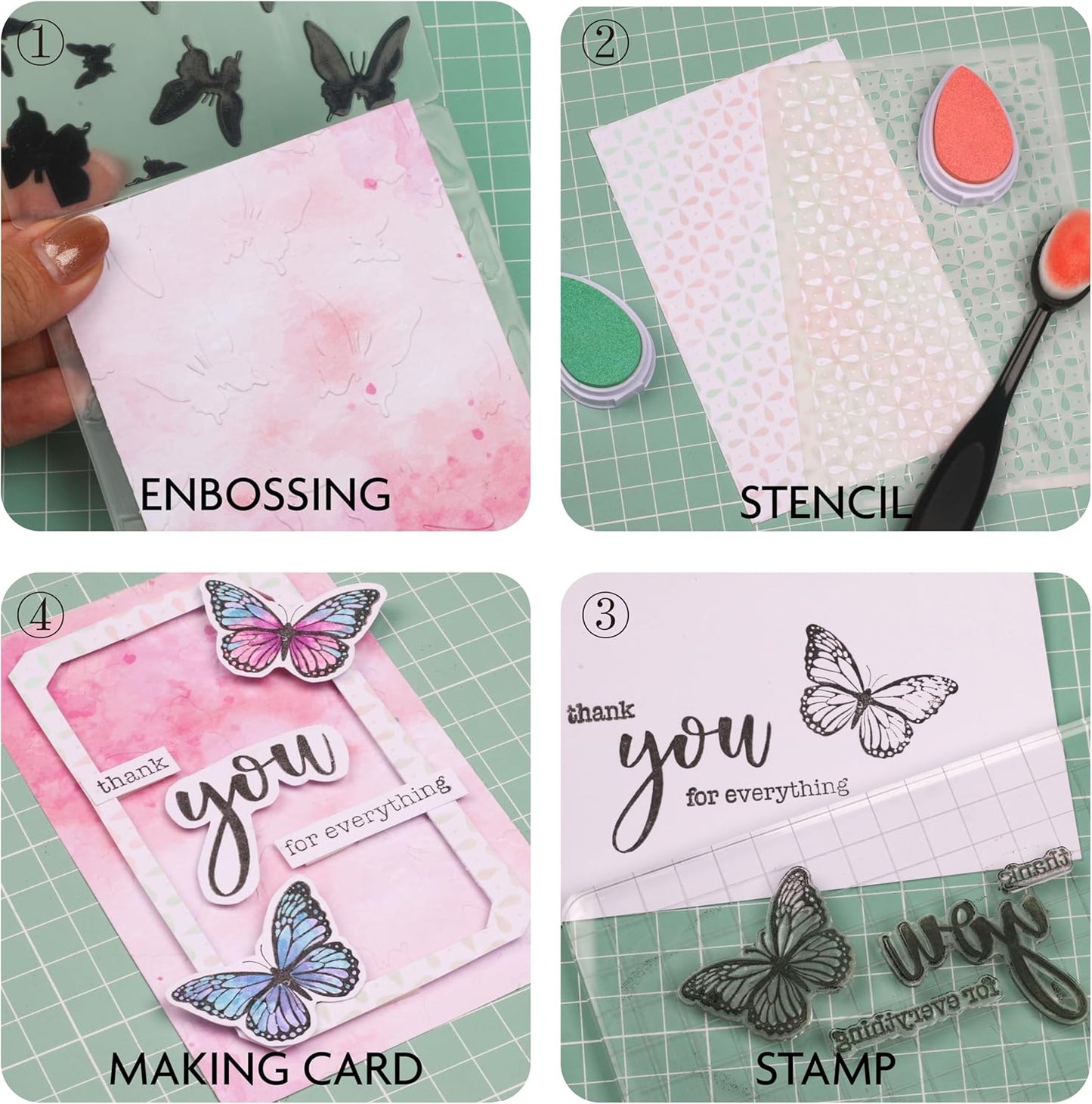 Desecraft Watercolor Rubber Stamp Set Stencil Ink Card Making Stamper Card Kit