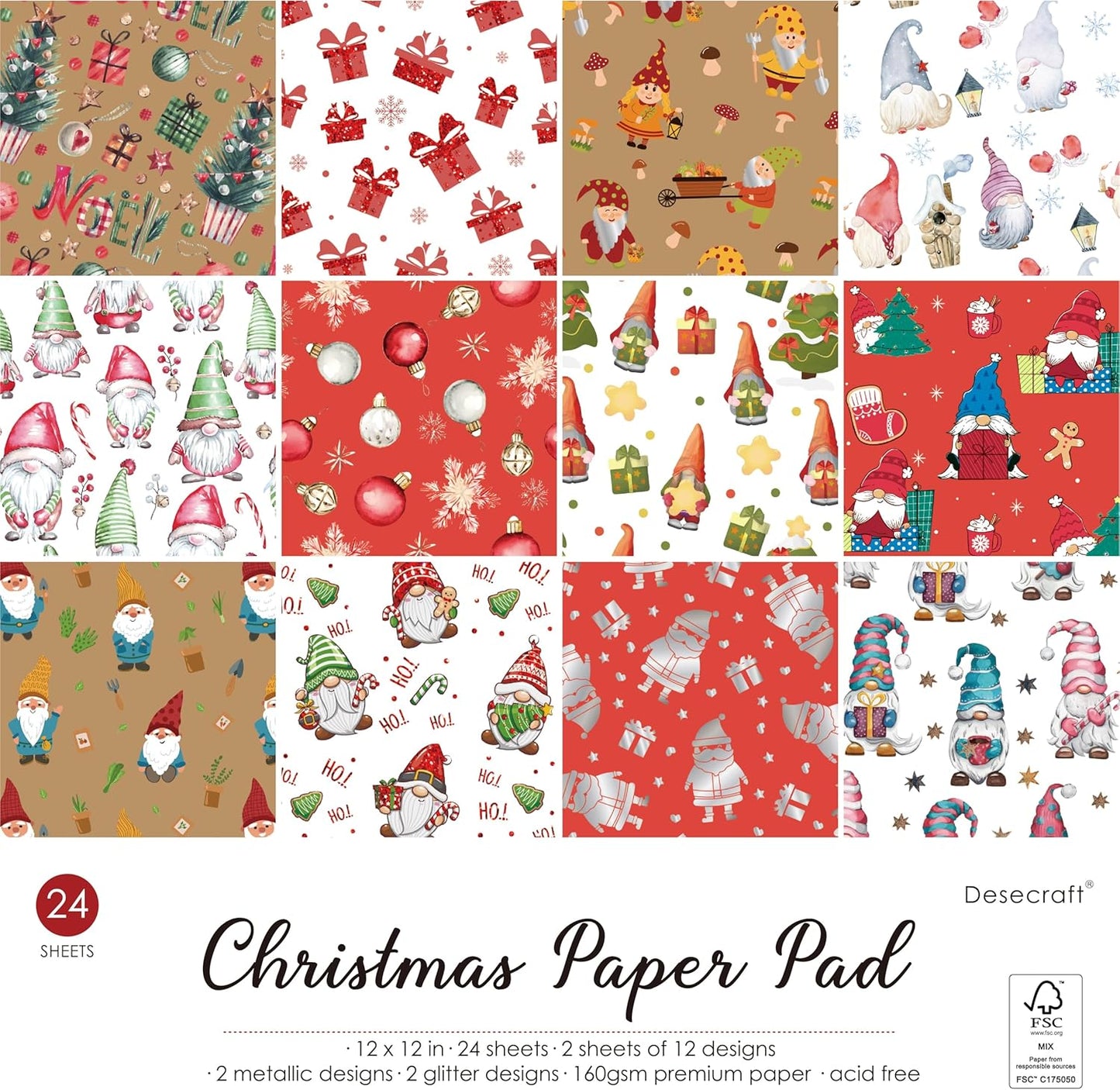 12x12 Gonk Christmas Scrapbook Cardstock Decorative Paper for Card Making Journaling Planner Origami Decorative Scrapbook Paper