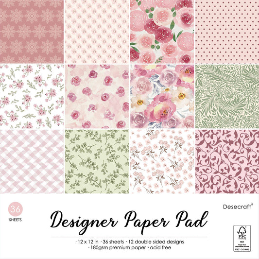 Desecraft Spring Vintage 12x12 in Double Sided Paper Pad Pack Scrapbook Cardstock Decorative Paper