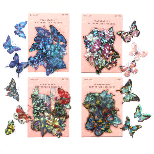 Desecraft 100Pcs Holographic Butterfly Stickers Nature Adhesive Watercolor Scrapbooking Supplies