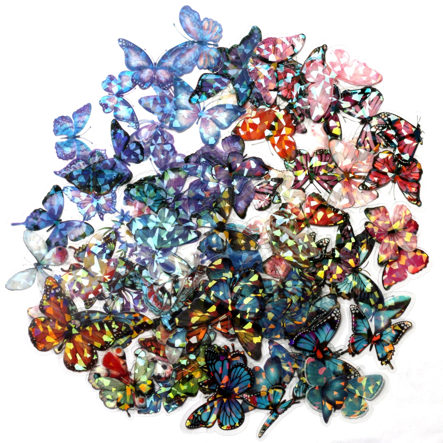 Desecraft 100Pcs Holographic Butterfly Stickers Nature Adhesive Watercolor Scrapbooking Supplies