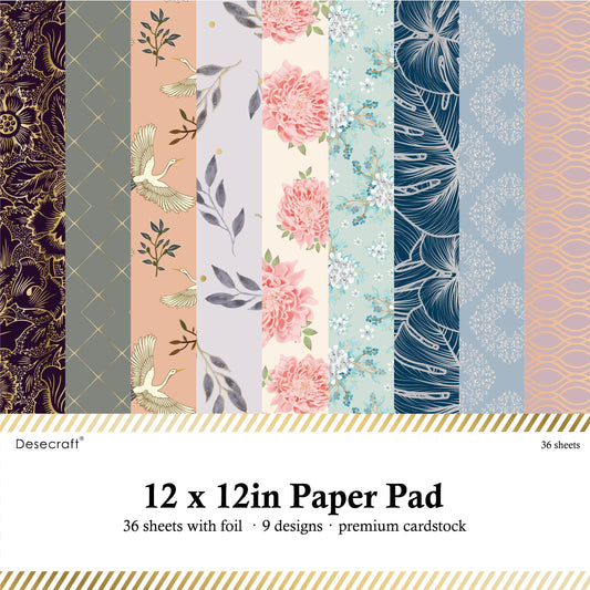 Desecraft 12x12 in All Foil Floral Paper Pad Scrapbook Cardstock Decorative Paper-36 sheets